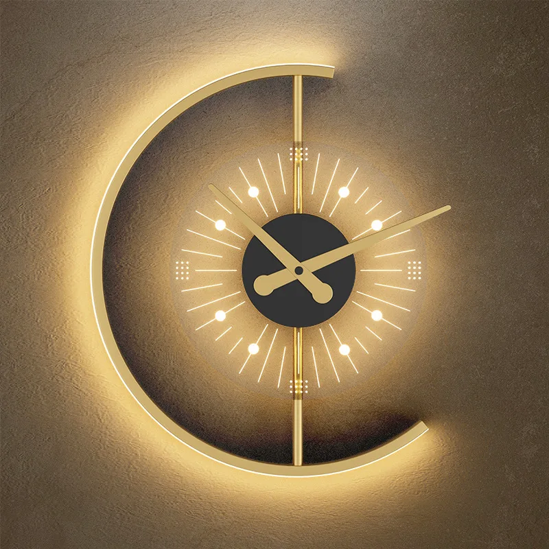 Съвременните Часовници Стенен Лампа За Дневна Спалня Нощни Преминаване Таванско Помещение Изискан Златен Акрил Дизайн На Дома Вътрешна Украса Светлина