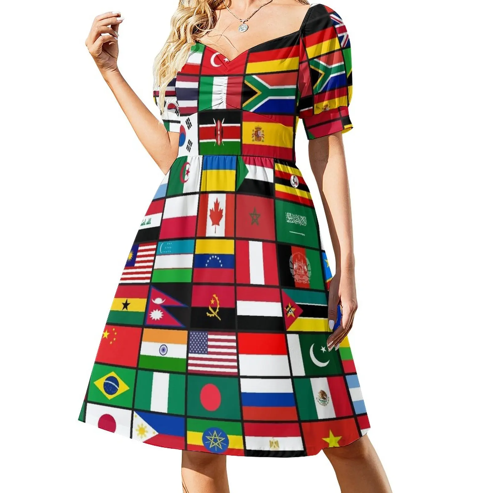 Нови знамена страни в света, без ръкави рокля с шарени знамена светове, дълги рокли, секси дълга рокля