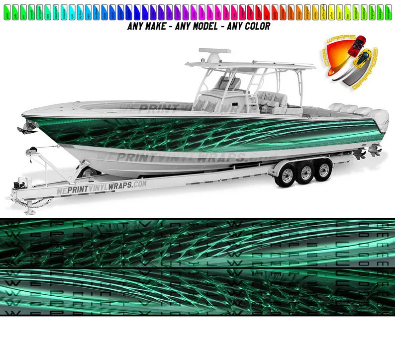 Изумрудено-зелена графична Vinyl стикер на лодка, Риболов Понтон, на Конзолата Спортист, Боурайдеры, Палубная Лодка, Плавсредство, Стикер на всички лодки