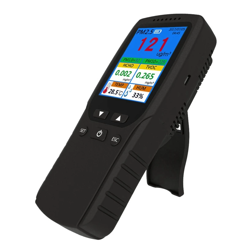 2X 9 1 Монитор на качеството на въздуха Вътре и отвън ФПЧ2.5, PM1.0, PM10, HCHO, Детектор Тестер Сензор за температура И влажност на въздуха