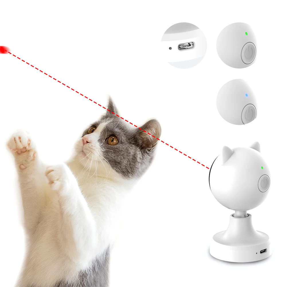 Лазерната играчка за котки Автоматично лазерни играчки за котки, въртящи се играчки за тренировка котки в червената точка, бърз/бавен режим 1200 ма за домашни котки