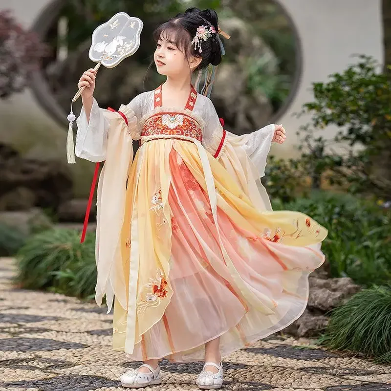 Китайското рокля Hanfu, коледен костюм за момичета, Древно рокля Hanfu, детски доброто карнавалния костюм на фея за cosplay, Оранжевото рокля за момичета
