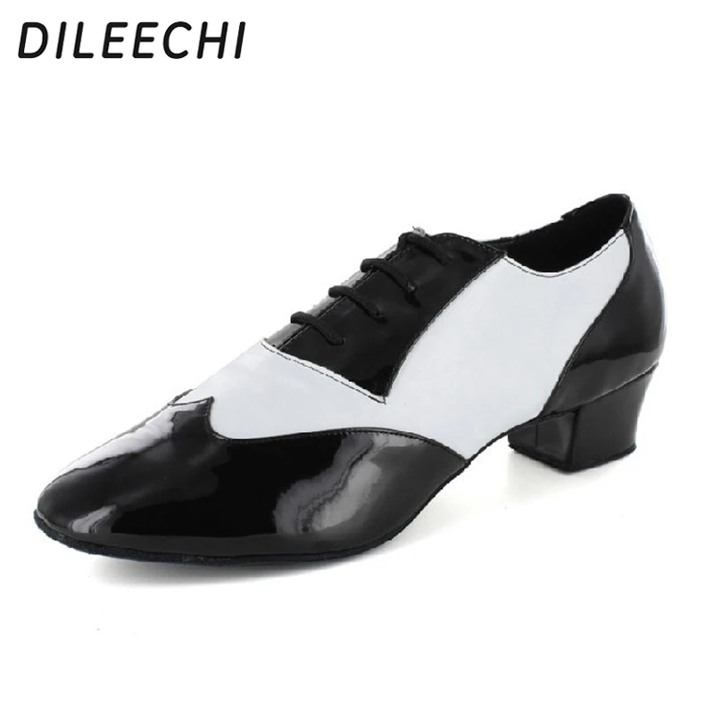 DILEECHI/ Мъжки ярки обувки за латино танци от естествена кожа 4,5 см, съвременни танцови обувки 2,5 см от телешка кожа за балните танци