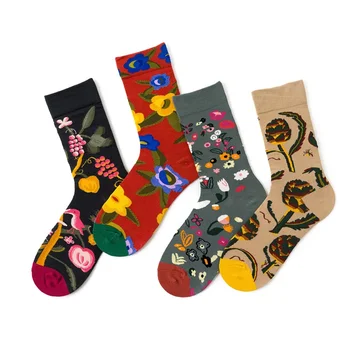 Мъжка и дамска мода Ins, Динамичен цвят, Китайски шик, Асиметрични Европа и Америка, Универсални чорапи за влюбени с дълги ръкави, нови памучни чорапи